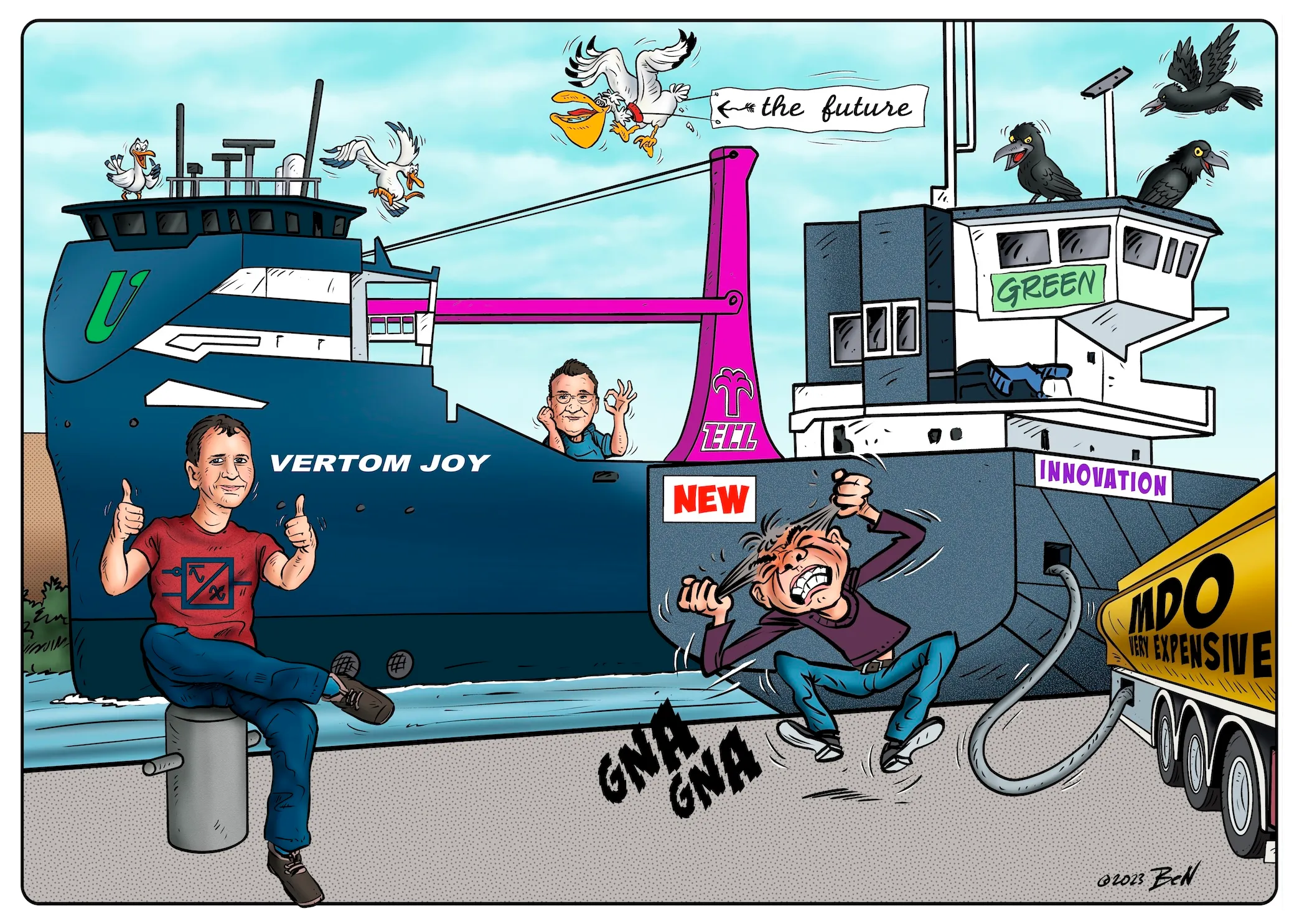 Cartoon over overleg en samenwerking door Ben Art Work