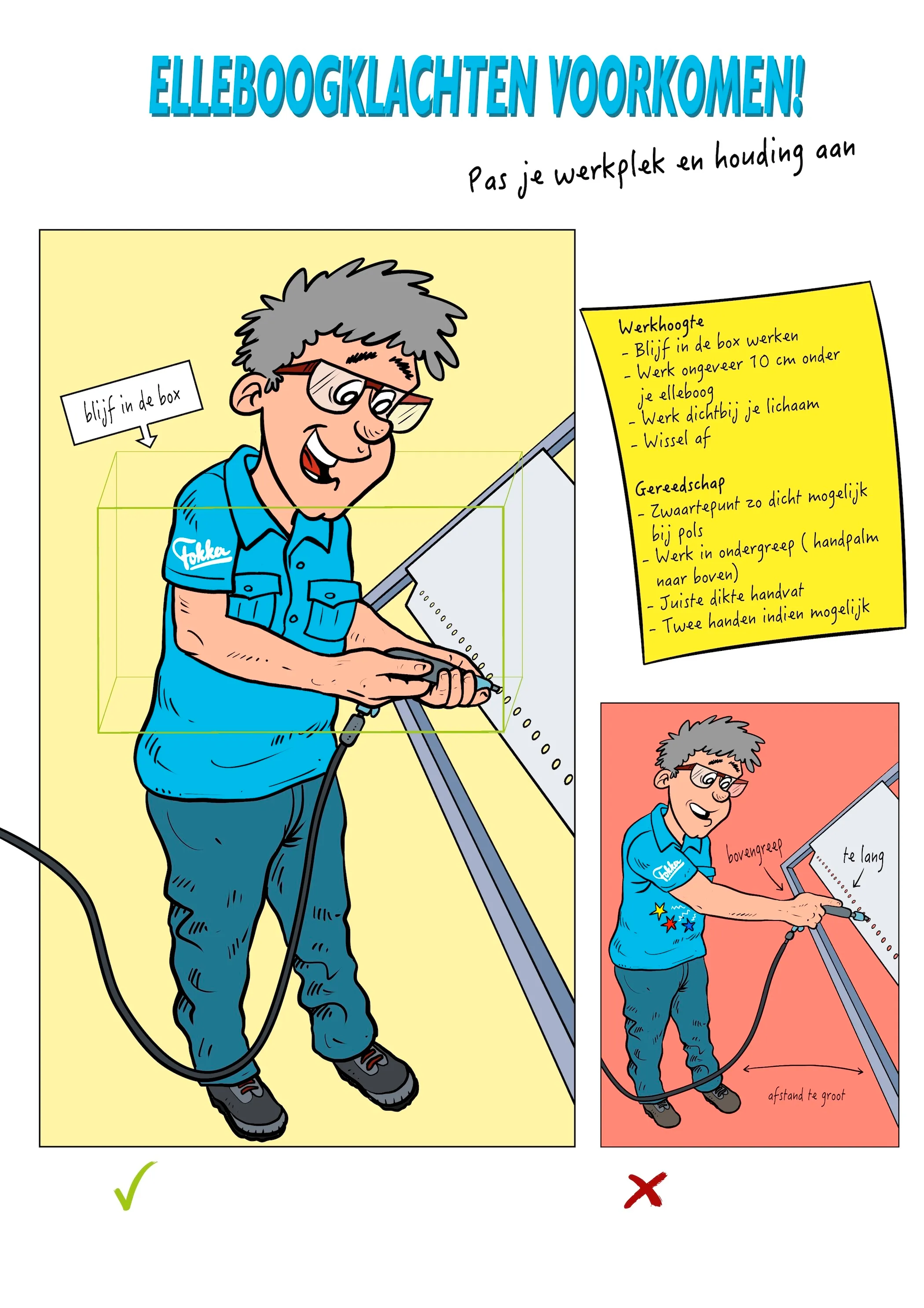 Voorlichtingsillustratie — werkhouding en ergonomie op de werkvloer